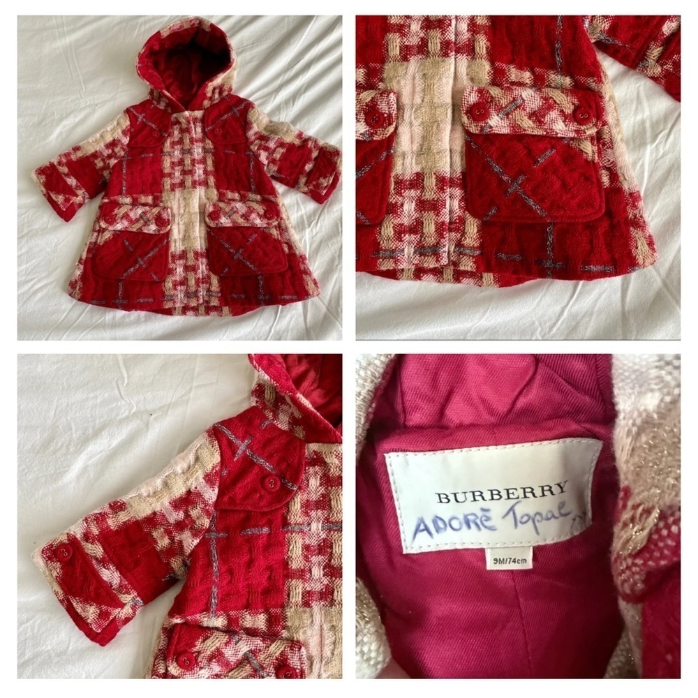 Burberry Baby kid Coat jacket wool 6/9 months Burberry zip hood red - Picture 2 of 2